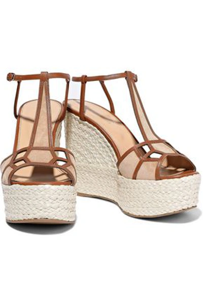 Shop Sergio Rossi Easy Puzzle Cutout Suede And Leather Wedge Espadrille Sandals In Brown
