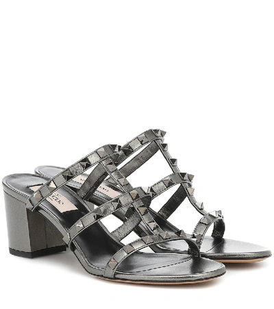 Shop Valentino Gavarani Rockstud Leather Sandals In Silver