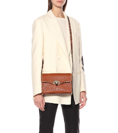 Shop Valentino Rockstud Small Leather Shoulder Bag In Brown