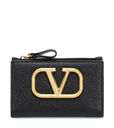 Shop Valentino Vlogo Leather Wallet In Black