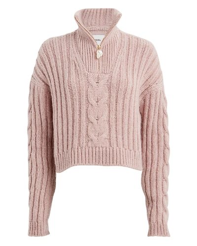 Shop Nanushka Eria Half Zip Cable Sweater In Pink