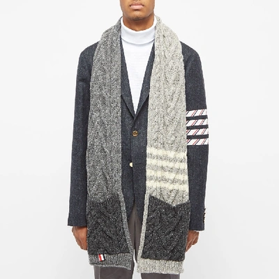 Shop Thom Browne Mix Aran Mohair Tweed Scarf In Grey