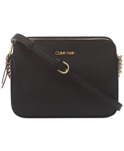 Shop Calvin Klein Hayden Leather Camera Bag In Black/gold