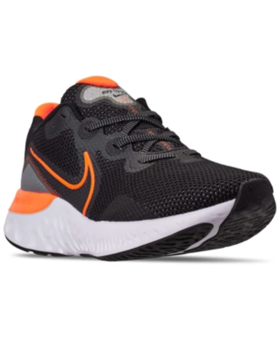 Shop Nike Men's Renew Run Running Sneakers From Finish Line In Black/total Orange