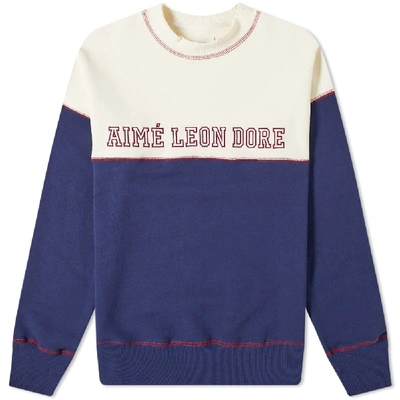 Shop Aimé Leon Dore 20oz Terry Cross Stitch Crew Sweat In Blue