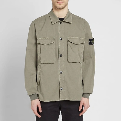 Shop Stone Island Garment Dyed Stretch Zip Overshirt In Green