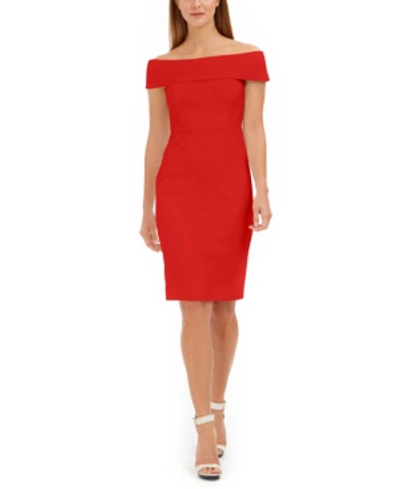 Shop Calvin Klein Off-the-shoulder Sheath Dress In Red