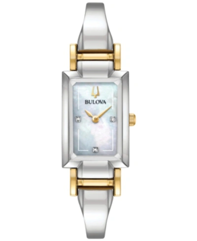 Shop Bulova Women's Classic Diamond Accent Two-tone Stainless Steel Bangle Bracelet Watch 28x33mm In Two Tone