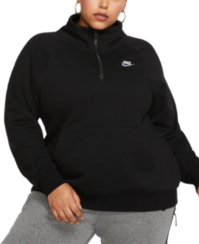 Shop Nike Plus Size Sportswear Essential 1/4-zip Fleece Top In Black