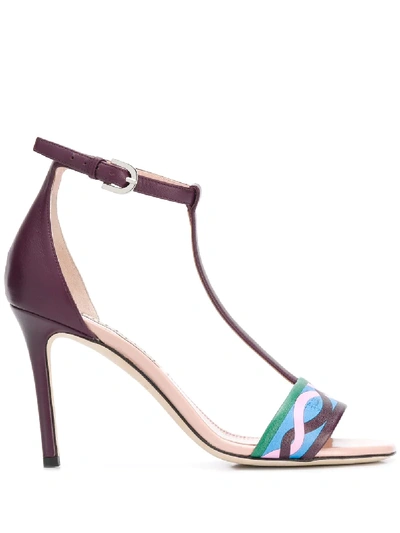 Shop Emilio Pucci Vahine Print 90mm T-bar Sandals In Purple