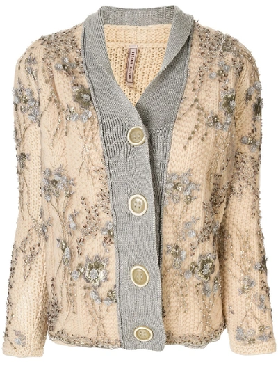 Shop Antonio Marras Embellished Knitted Cardigan In Brown