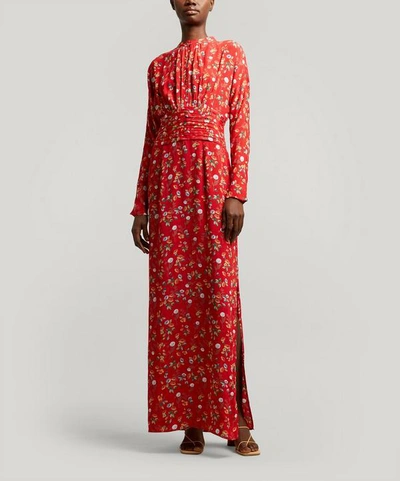 Shop Bytimo Gathers Maxi-dress In Red Garden