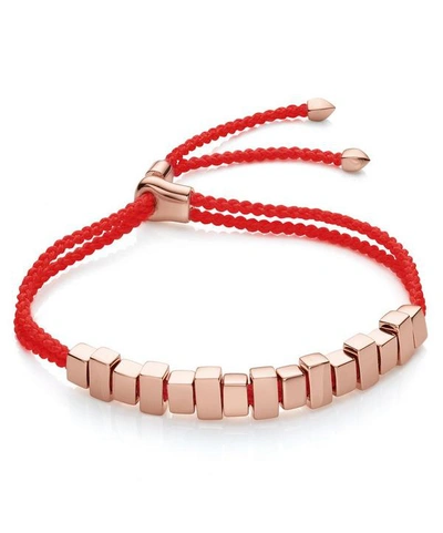 Shop Monica Vinader Rose Gold Vermeil Linear Ingot Cord Friendship Bracelet In Coral