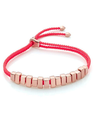 Shop Monica Vinader Rose Gold Vermeil Linear Ingot Cord Friendship Bracelet In Fluro Coral