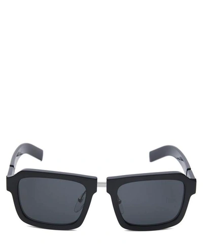 Shop Prada Rectangular Acetate Duple Sunglasses In Black