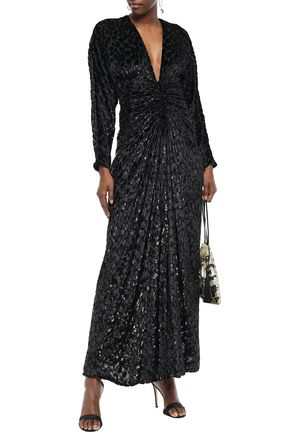 Racil Woman Rita Ruched Metallic Devoré-velvet Maxi Dress Black | ModeSens