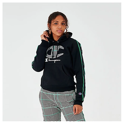 Shop Champion Women's Life Reverse Weave Houndstooth Logo Hoodie In Black