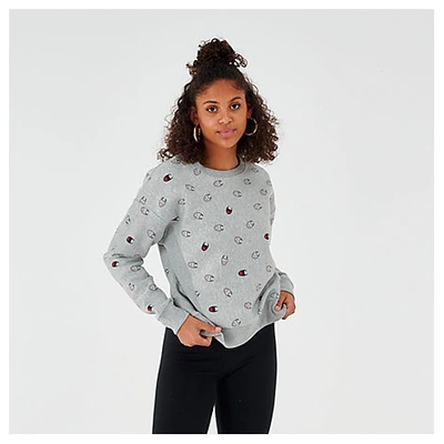 Shop Champion Women's Reverse Weave Allover Print Crew Sweatshirt In Grey