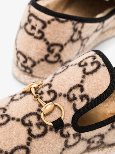 Shop Gucci Neutral Fria Logo Print Wool Slippers In Neutrals