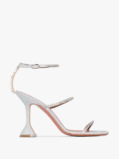 Shop Amina Muaddi Silver Gilda Embellished Sandals In Metallic