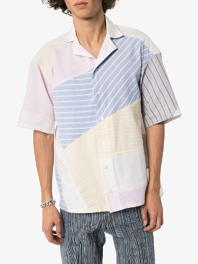 Shop Ahluwalia Patrick Mixed Stripe Cotton Shirt In Blue