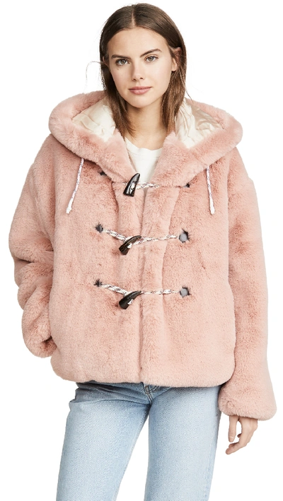 Shop Golden Goose Hooded Faux Fur Jacket In Light Pink