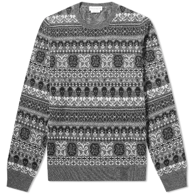 Shop Alexander Mcqueen Skull Fair Isle Crew Knit In Grey