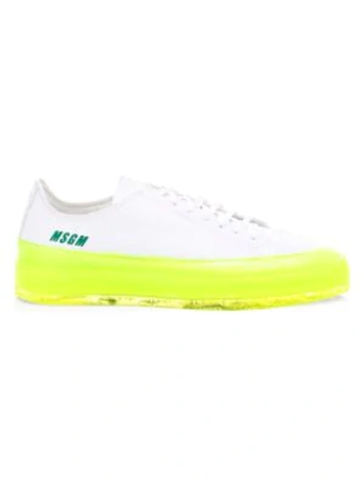 Shop Msgm Neon Sole Leather Low-top Sneakers In Yellow