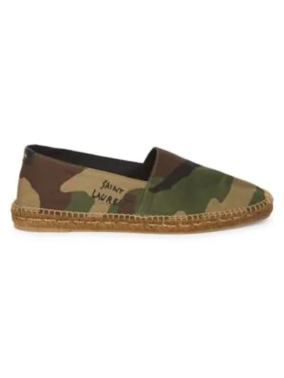 Shop Saint Laurent Camo Espadrille Shoes In Kaki Green Black