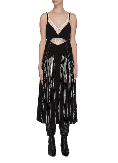 Shop Proenza Schouler Sash Tie Mesh Panel Contrast Pleat Midi Dress