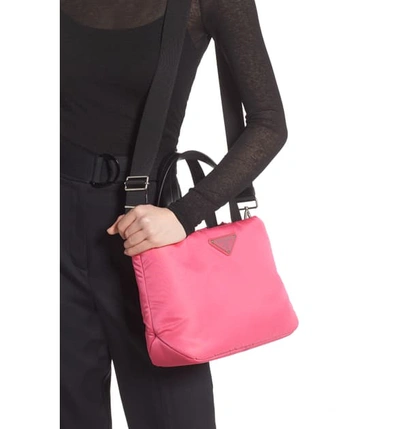 Shop Prada Small Soft Nylon Tote In Fuxia