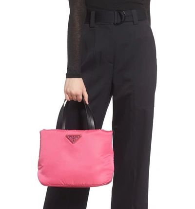 Shop Prada Small Soft Nylon Tote In Fuxia