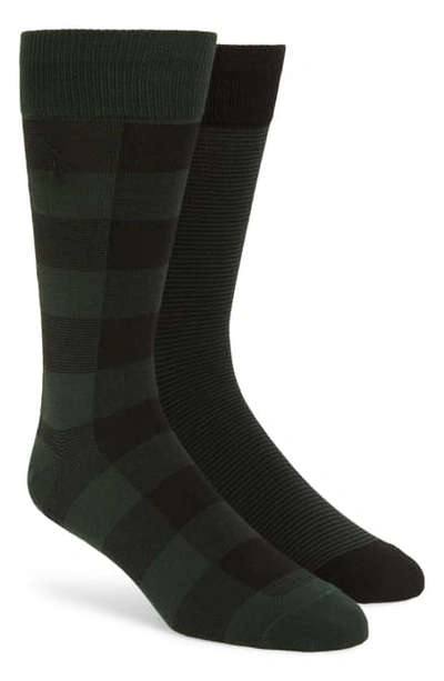 Shop Polo Ralph Lauren 2-pack Buffalo Check & Stripe Slack Socks In Forest