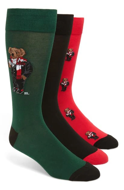 Shop Polo Ralph Lauren Sporty Skier Bear 3-pack Socks In Forest