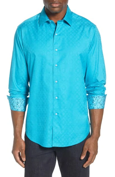 Shop Robert Graham Keaton Regular Fit Button-up Sport Shirt In Turquoise