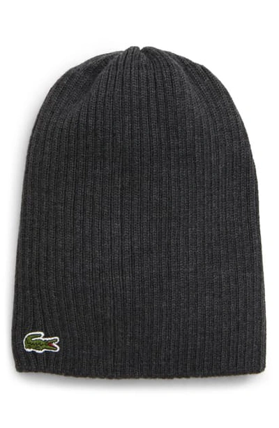 Shop Lacoste Rib Knit Wool Beanie In Moha Chine