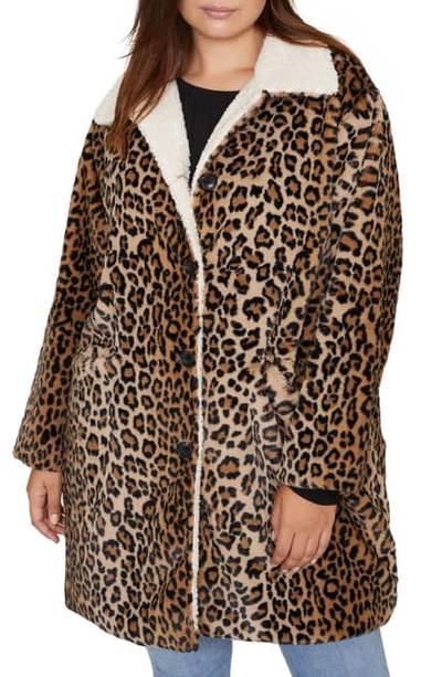 Shop Sanctuary Sierra Print Faux Fur Coat With Fleece Lining In Leopard / Sherpa