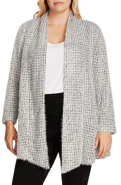 Shop Vince Camuto Drape Front Eyelash Houndstooth Cardigan In Rich Black