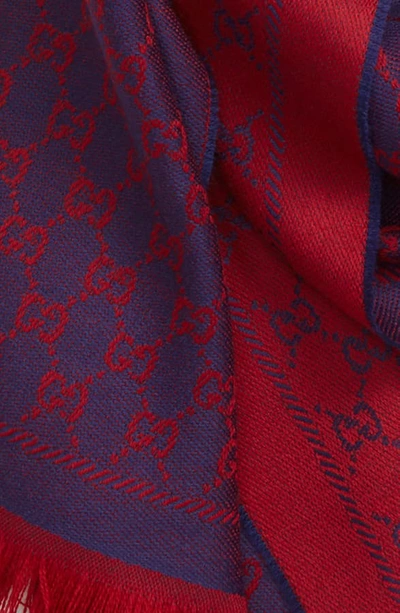 Shop Gucci Gg Jacquard Wool Scarf In Dark Purple/ Red