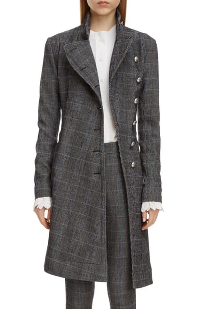 Shop Chloé Plaid Stretch Wool Longline Jacket In Minimal Grey