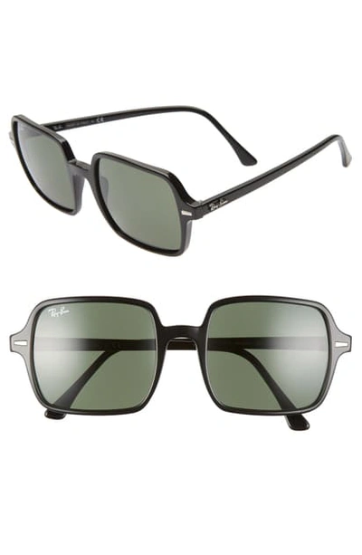 Shop Ray Ban 53mm Square Sunglasses In Black/ Green Solid