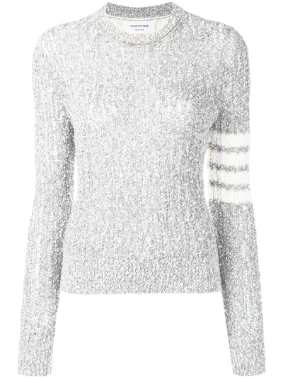 Shop Thom Browne 4-bar Open Stitch Pullover In Grey