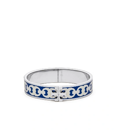 Shop Tory Burch Kira Enameled Bracelet In Tory Silver/bondi Blue/new Ivory