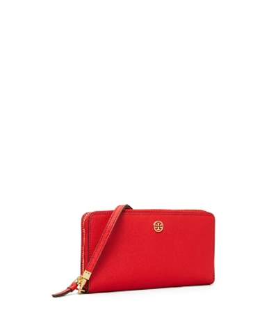Shop Tory Burch Robinson Passport Continental Wallet In Red