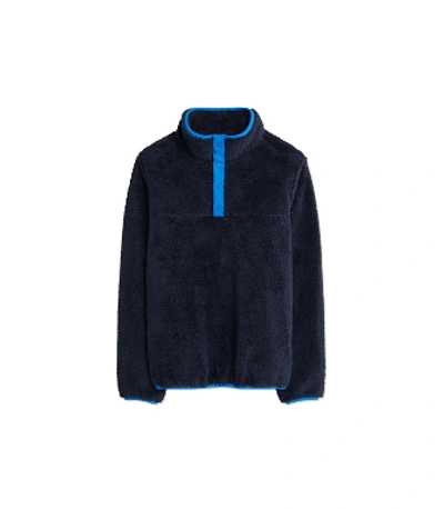 Shop Tory Sport Sherpa Fleece Snap Pullover In Navy Blue