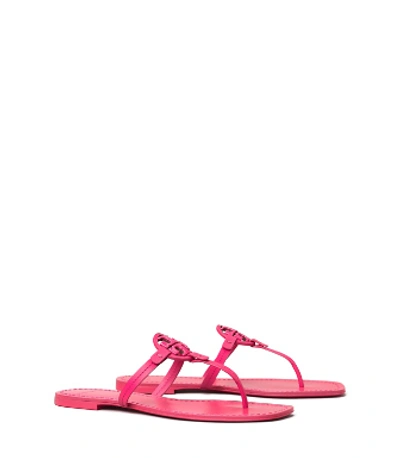 Shop Tory Burch Mini Miller Leather Thong Sandal In Bright Azalea