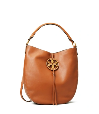 Shop Tory Burch Miller Metal-logo Slouchy Hobo In Aged Camello