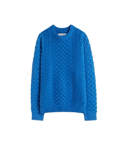 Shop Tory Sport Merino Cable-knit Sweater In Galleria Blue