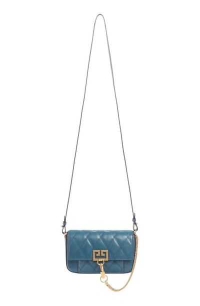 Shop Givenchy Mini Pocket Quilted Convertible Leather Bag In Oil Blue