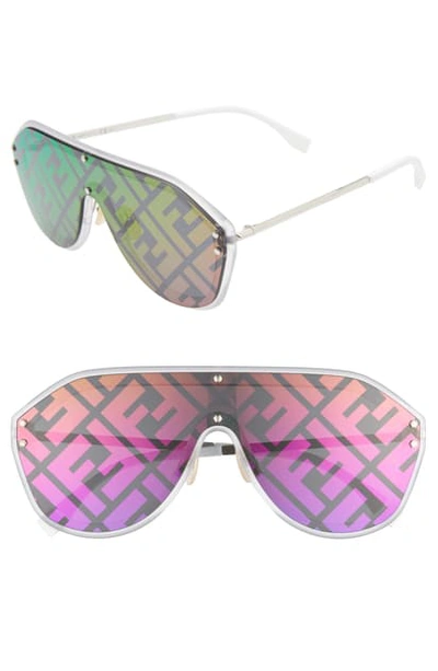 Shop Fendi 147mm Logo Lens Shield Sunglasses In Silver/ Purple/ Rainbow
